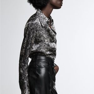 ZARA top button up satin snake print XS